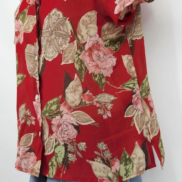 Emma James Petite Women's Button Blouse Short Sleeves Floral Chiffon - Picture 4 of 7